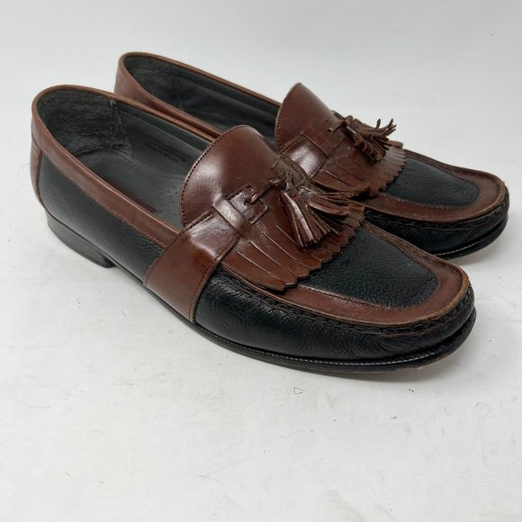 Florsheim Men’s Shoes sz 11 ½D Brown Black 2-Tone Leather Slip On Tassels Loafer Florsheim Black Brown Leather 2 Tone Moc Toe Tassel Dress  main image 2